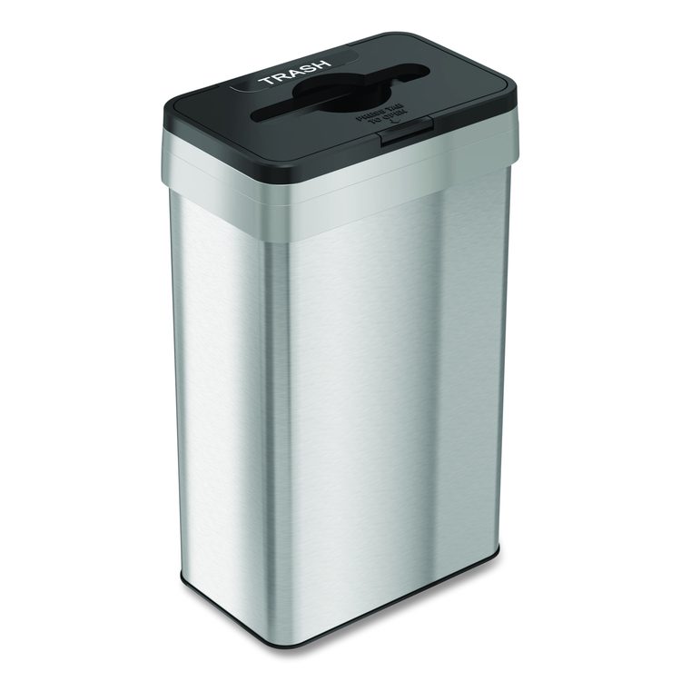 Open Top Trash Can with Color-Coded Lid, 21 gal, Plastic/Stainless Steel, Silver/Black