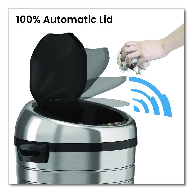 Extra-Large Sensor Trash Can with Wheels, 23 gal, Plastic/Stainless Steel, Silver/Black