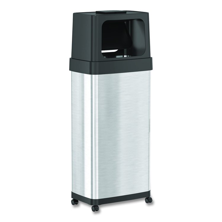 Dual Push Door Trash Can, 24 gal, Stainless Steel, Silver/Black