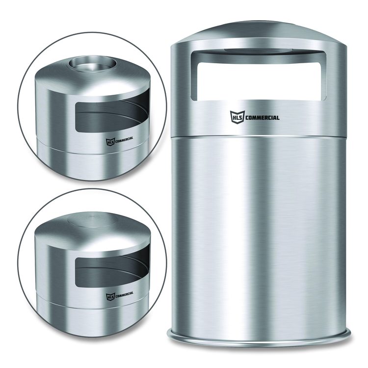 Extra-Large Dual Side-Entry Trash Can, Indoor, 50 gal, Stainless Steel, Silver