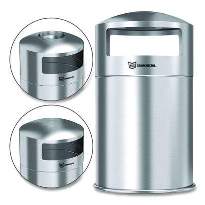 Extra-Large Dual Side-Entry Trash Can, Indoor, 50 gal, Stainless Steel, Silver