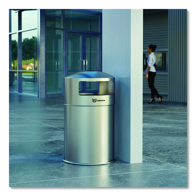 Extra-Large Dual Side-Entry Trash Can, Outdoor, 50 gal, Stainless Steel, Silver