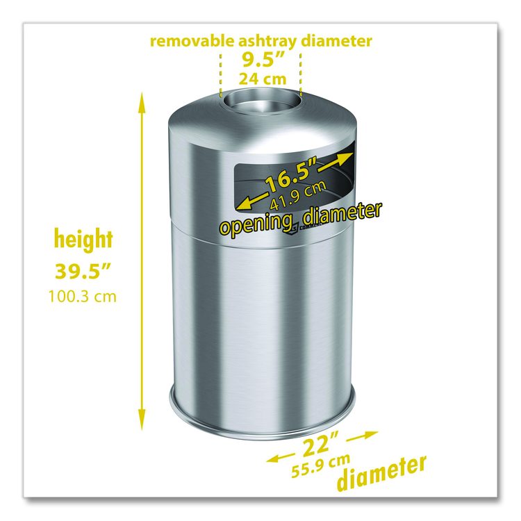 Extra-Large Dual Side-Entry Trash Can, Outdoor, 50 gal, Stainless Steel, Silver