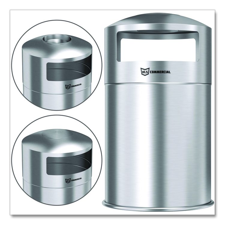 Extra-Large Dual Side-Entry Trash Can, Outdoor, 50 gal, Stainless Steel, Silver