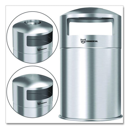 Extra-Large Dual Side-Entry Trash Can, Outdoor, 50 gal, Stainless Steel, Silver