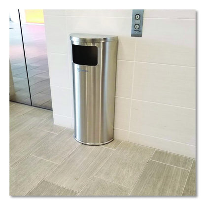 Side-Entry Trash Can with Wall Mount, 9 gal, Stainless Steel, Silver