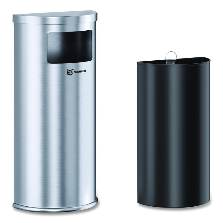 Side-Entry Trash Can with Wall Mount, 9 gal, Stainless Steel, Silver