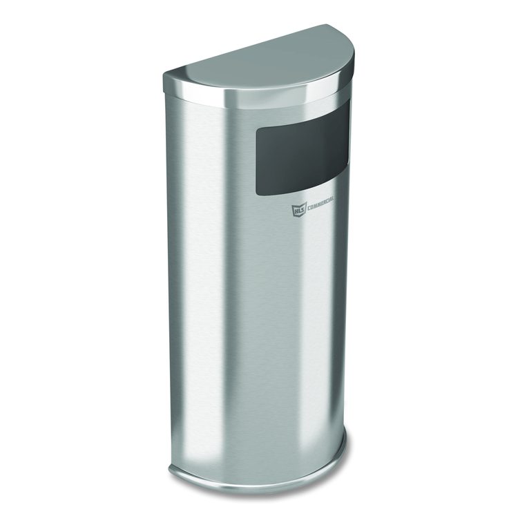 Side-Entry Trash Can with Wall Mount, 9 gal, Stainless Steel, Silver