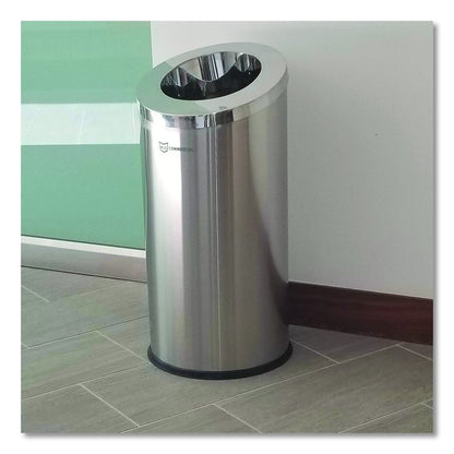 Beveled Open Top Trash Can, 15 gal, Stainless Steel, Silver