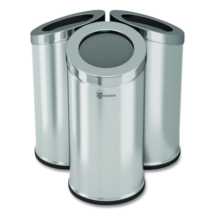 Beveled Open Top Trash Can, 15 gal, Stainless Steel, Silver