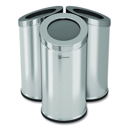 Beveled Open Top Trash Can, 15 gal, Stainless Steel, Silver