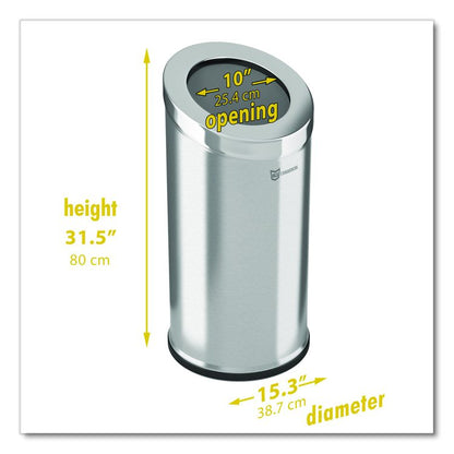 Beveled Open Top Trash Can, 15 gal, Stainless Steel, Silver