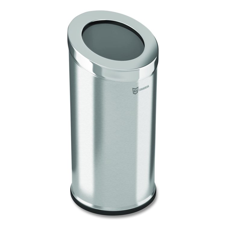 Beveled Open Top Trash Can, 15 gal, Stainless Steel, Silver