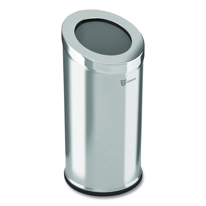 Beveled Open Top Trash Can, 15 gal, Stainless Steel, Silver