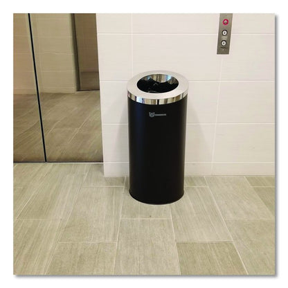Beveled Open Top Trash Can, 15 gal, Stainless Steel, Black