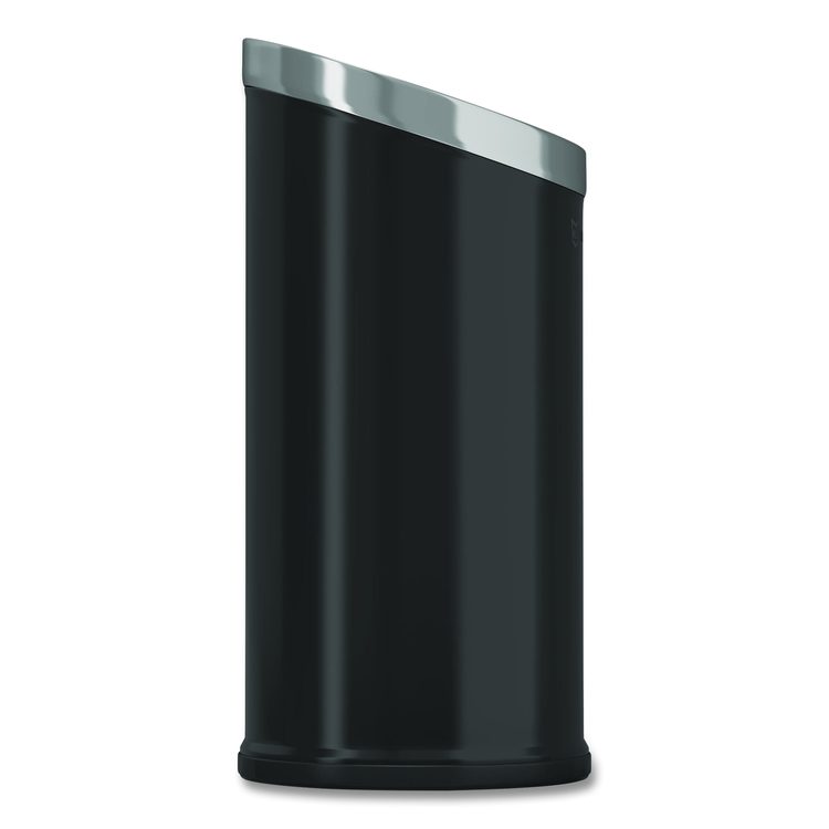 Beveled Open Top Trash Can, 15 gal, Stainless Steel, Black