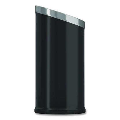 Beveled Open Top Trash Can, 15 gal, Stainless Steel, Black