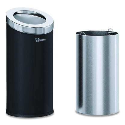 Beveled Open Top Trash Can, 15 gal, Stainless Steel, Black
