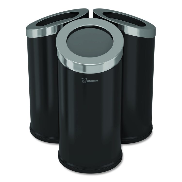 Beveled Open Top Trash Can, 15 gal, Stainless Steel, Black