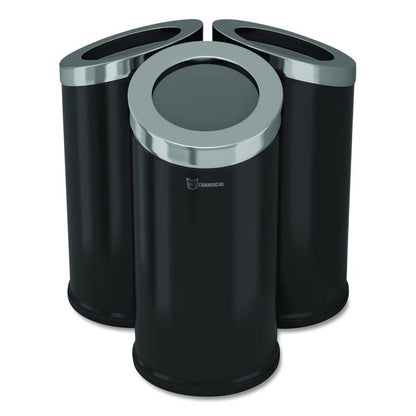 Beveled Open Top Trash Can, 15 gal, Stainless Steel, Black
