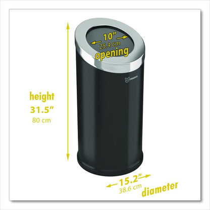 Beveled Open Top Trash Can, 15 gal, Stainless Steel, Black