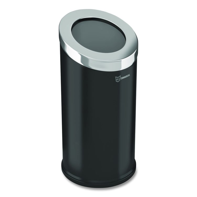 Beveled Open Top Trash Can, 15 gal, Stainless Steel, Black