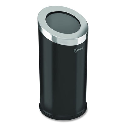 Beveled Open Top Trash Can, 15 gal, Stainless Steel, Black