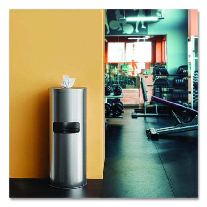 Side-Entry Trash Can with Gym Wipe Dispenser, 9 gal, Stainless Steel, Silver