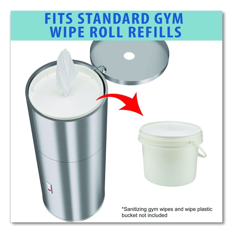 Side-Entry Trash Can with Gym Wipe Dispenser, 9 gal, Stainless Steel, Silver