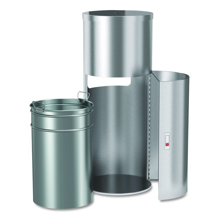 Side-Entry Trash Can with Gym Wipe Dispenser, 9 gal, Stainless Steel, Silver