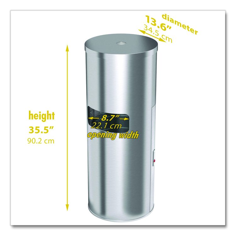 Side-Entry Trash Can with Gym Wipe Dispenser, 9 gal, Stainless Steel, Silver