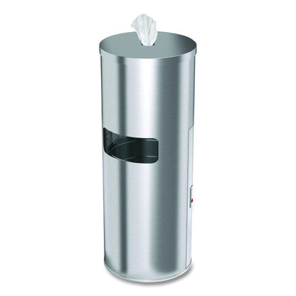 Side-Entry Trash Can with Gym Wipe Dispenser, 9 gal, Stainless Steel, Silver