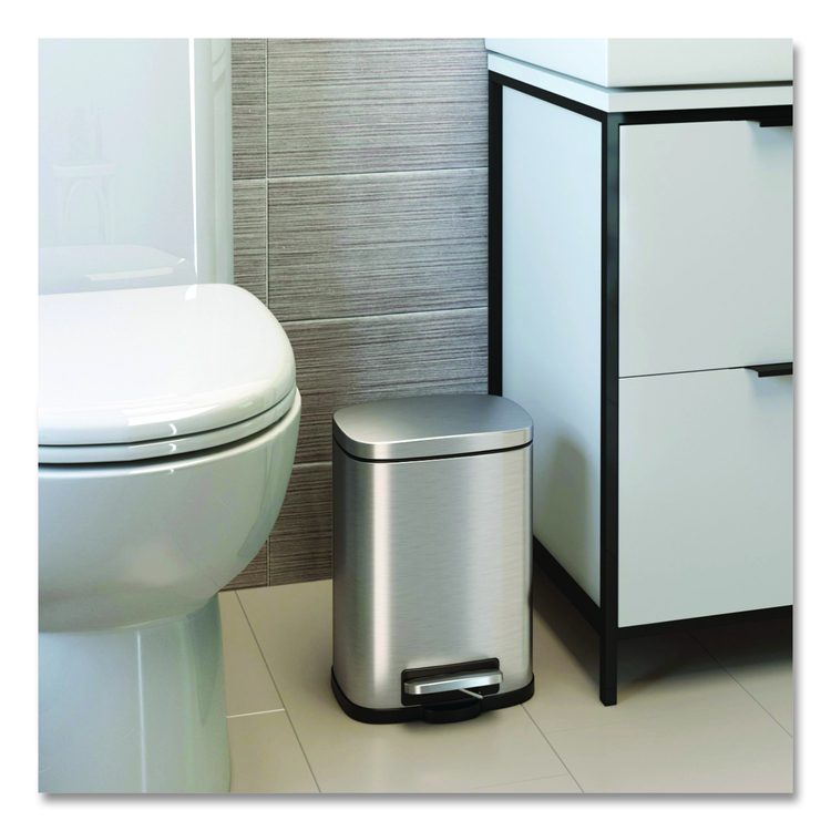 Step Pedal Trash Can, 1.3 gal, Plastic/Stainless Steel, Silver