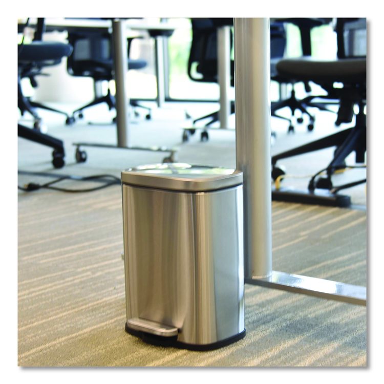 Step Pedal Trash Can, 1.3 gal, Plastic/Stainless Steel, Silver