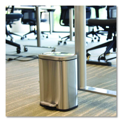 Step Pedal Trash Can, 1.3 gal, Plastic/Stainless Steel, Silver