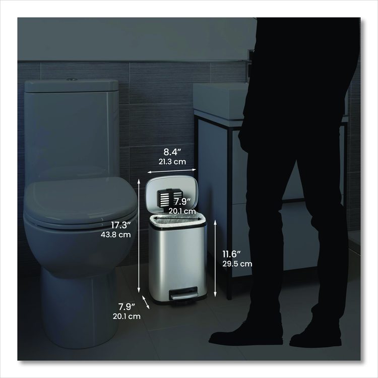 Step Pedal Trash Can, 1.3 gal, Plastic/Stainless Steel, Silver