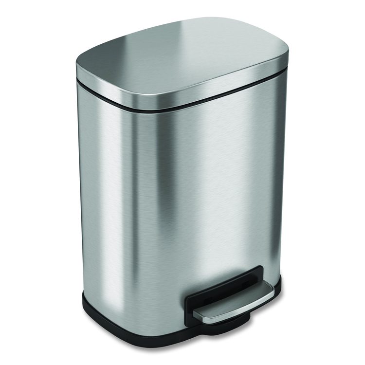 Step Pedal Trash Can, 1.3 gal, Plastic/Stainless Steel, Silver