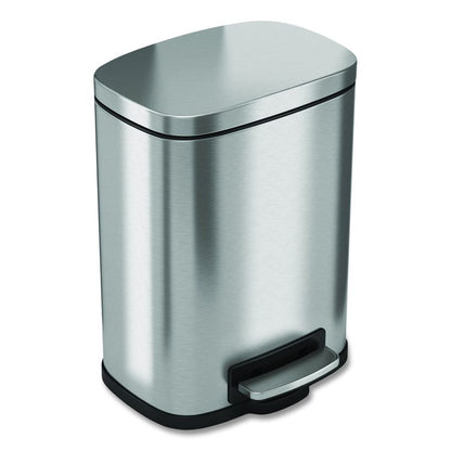 Step Pedal Trash Can, 1.3 gal, Plastic/Stainless Steel, Silver
