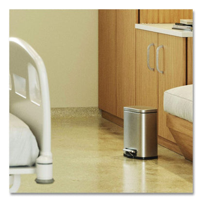Fire-Resistant Step Pedal Trash Can, 1.3 gal, Plastic/Stainless Steel, Silver