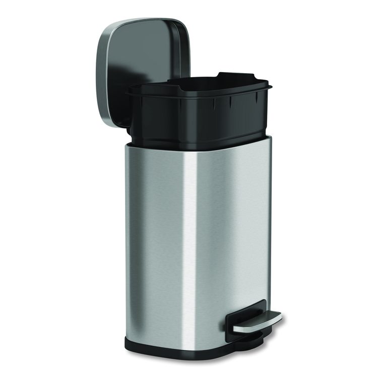 Fire-Resistant Step Pedal Trash Can, 1.3 gal, Plastic/Stainless Steel, Silver
