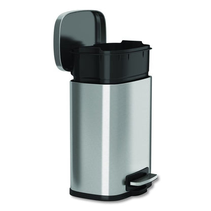 Fire-Resistant Step Pedal Trash Can, 1.3 gal, Plastic/Stainless Steel, Silver