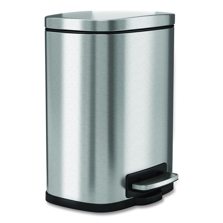 Fire-Resistant Step Pedal Trash Can, 1.3 gal, Plastic/Stainless Steel, Silver