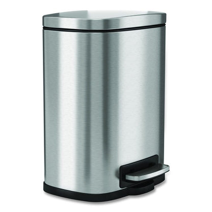 Fire-Resistant Step Pedal Trash Can, 1.3 gal, Plastic/Stainless Steel, Silver