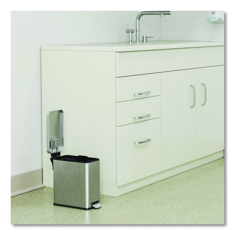 Step Pedal Trash Can, 3 gal, Plastic/Stainless Steel, Silver