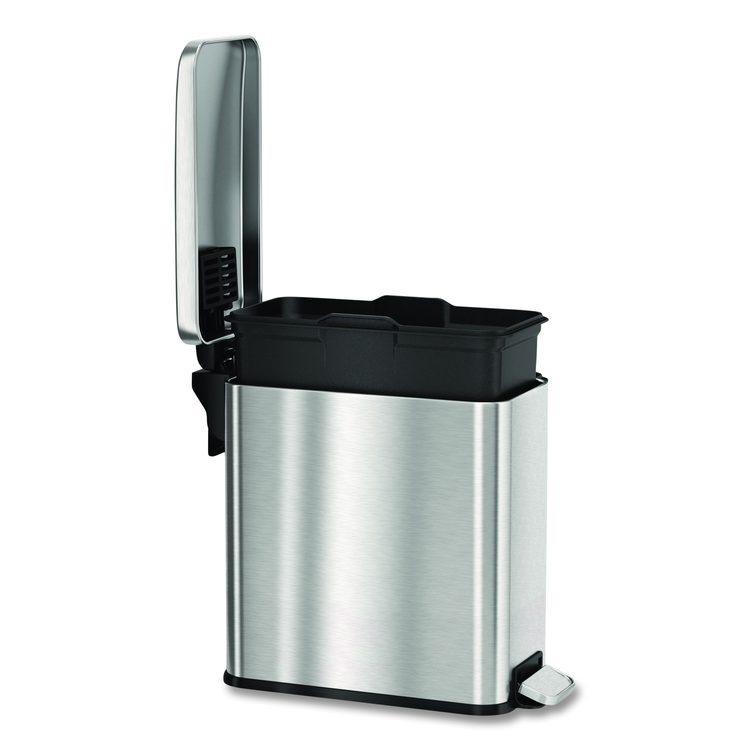 Step Pedal Trash Can, 3 gal, Plastic/Stainless Steel, Silver
