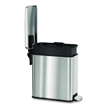 Step Pedal Trash Can, 3 gal, Plastic/Stainless Steel, Silver