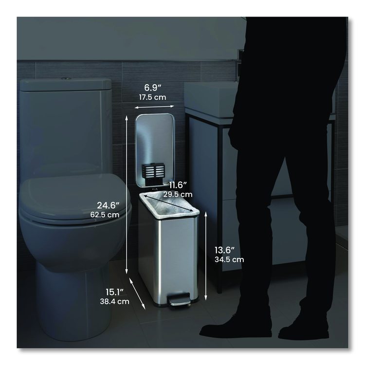 Step Pedal Trash Can, 3 gal, Plastic/Stainless Steel, Silver
