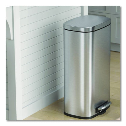 Step Pedal Trash Can, 8 gal, Plastic/Stainless Steel, Silver