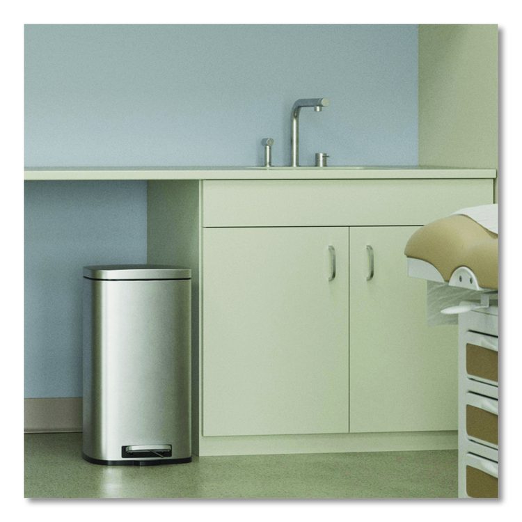 Fire-Resistant Step Pedal Trash Can, 8 gal, Plastic/Stainless Steel, Silver