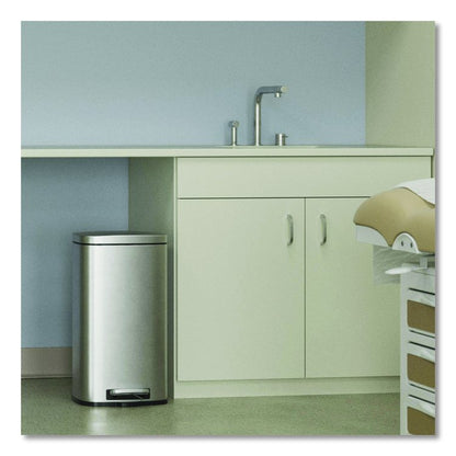 Fire-Resistant Step Pedal Trash Can, 8 gal, Plastic/Stainless Steel, Silver